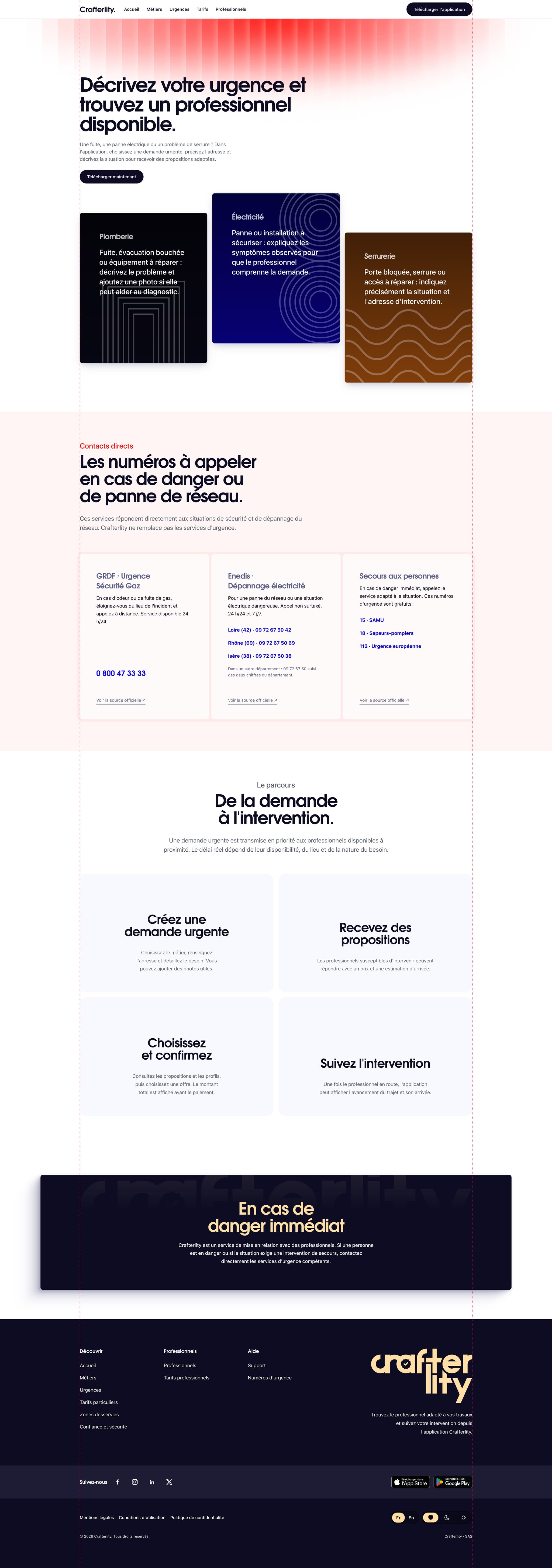 Crafterlity Landing page emergency screen