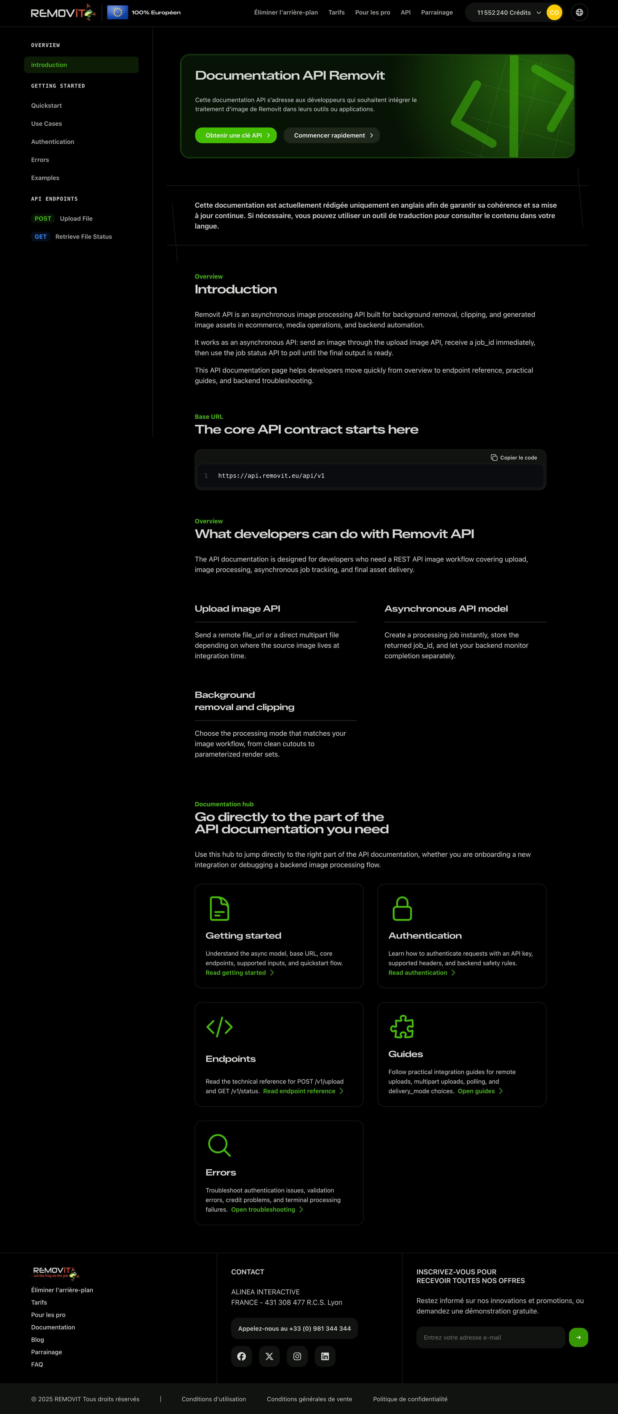 Removit api documentation page